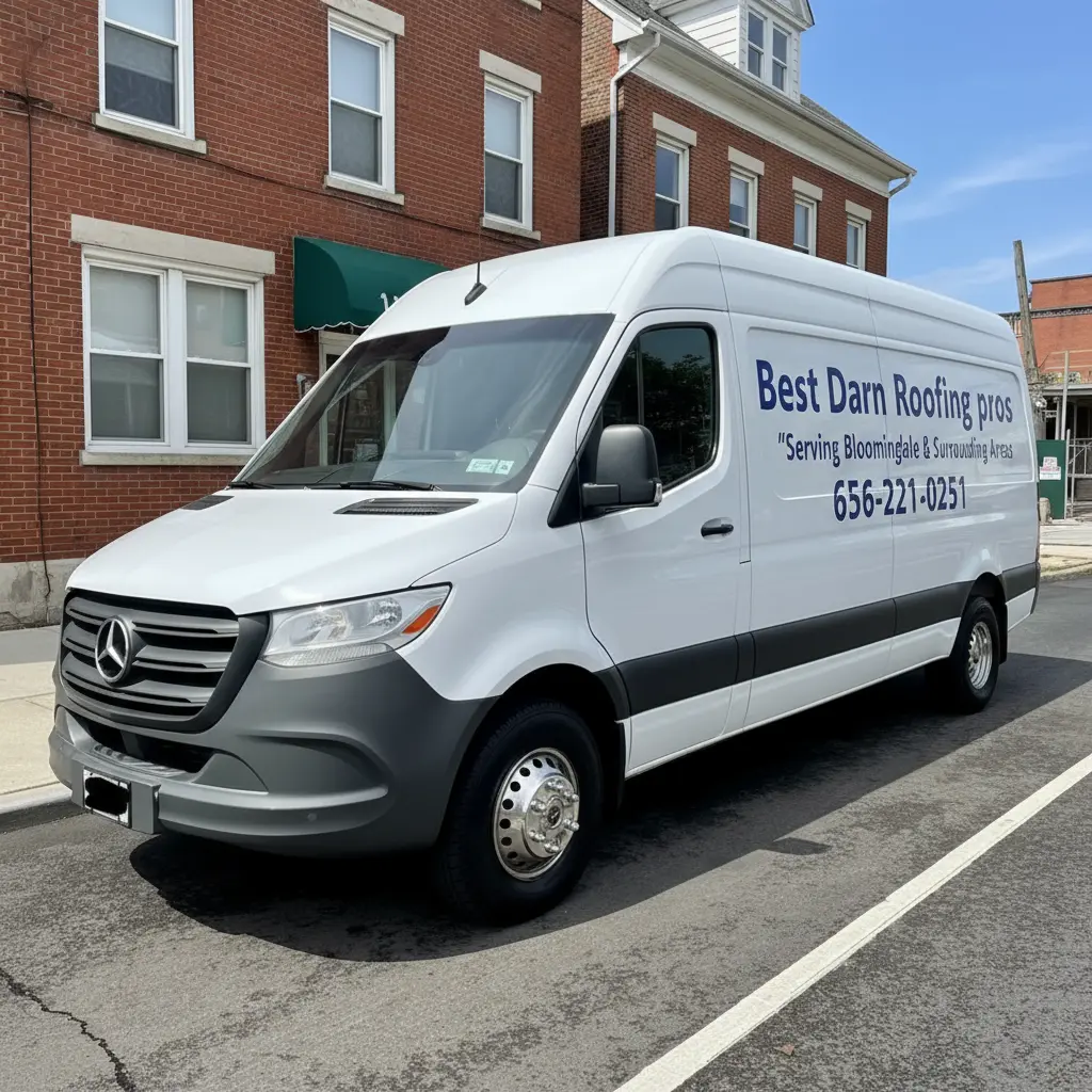 Best Darn Roofing Pros branded Mercedes Sprinter service van ready to serve Bloomingdale